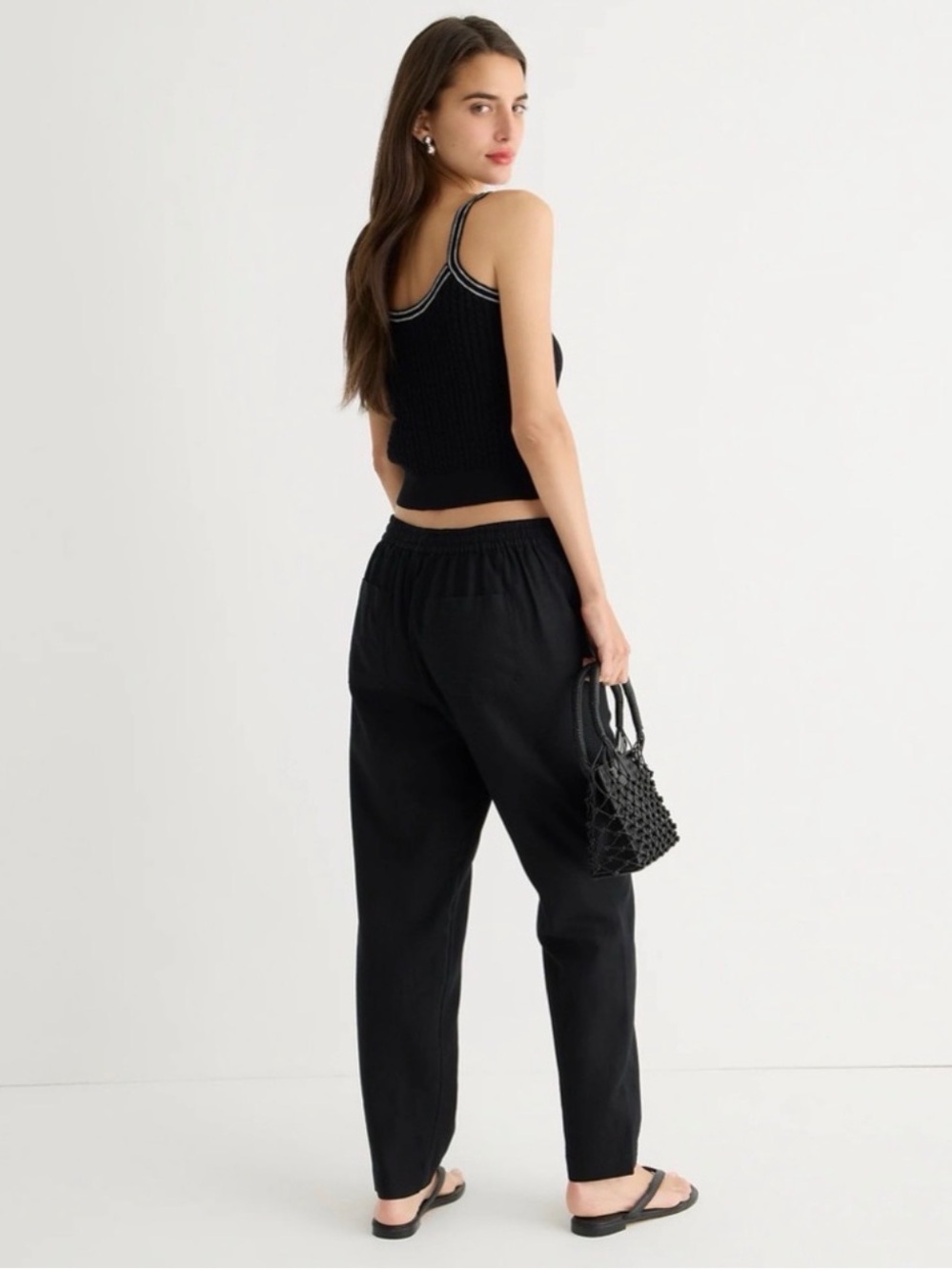 J.Crew Seaside Pant Linen Lyocell Drawstring Straight Leg Black Size M - Picture 2 of 10